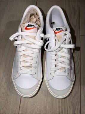 Brand New Nike Blazer White Low-Top Sneakers with Orange Logo Accents